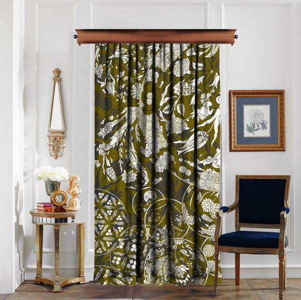 Tile Patttern Green-White Curtain