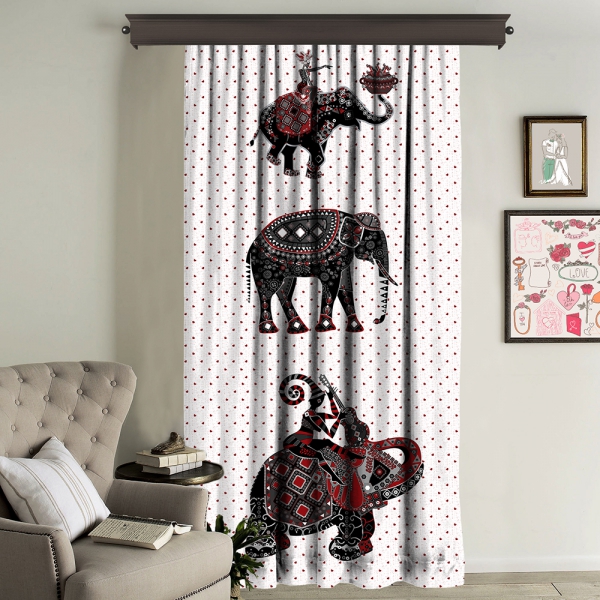 Ethnic Elephants Illustration Panel Curtain