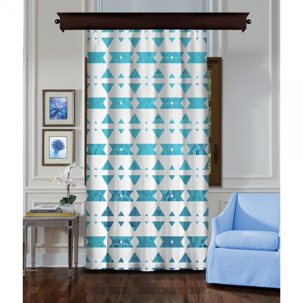 Mirrored Triangles Blue Single Panel Curtain