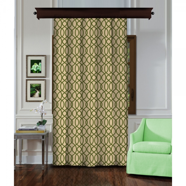 Ring Figured Cream-Green Single Panel Curtain