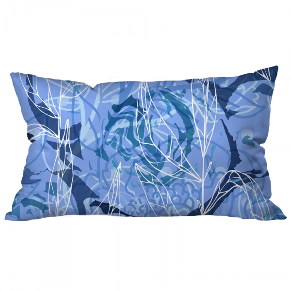 Large Flower Collage Blue Cushion 2