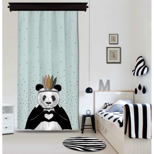 Romantic Panda Blue Curtain By İmren Gürsoy