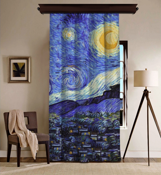 Vincent Van Gogh - Yıldızlı Gece Panel 3 BlackOut Perde