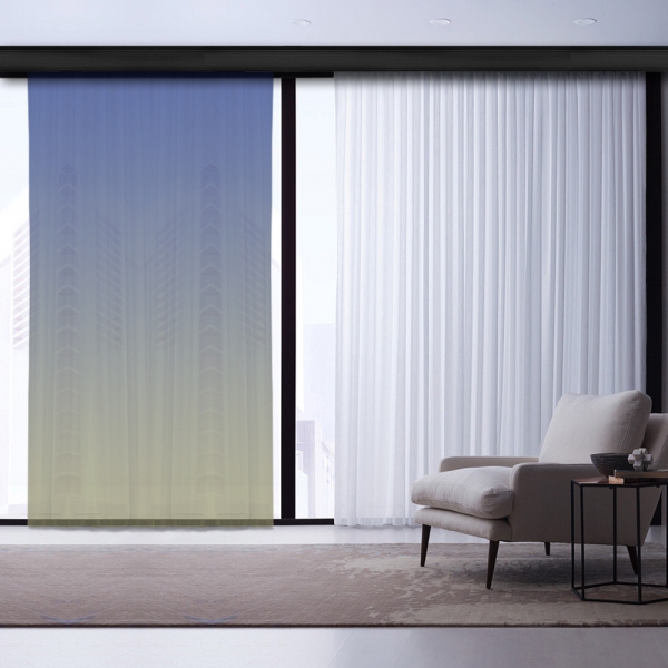 Beige-Cobalt Blue Degrade Tulle Curtain | Masterpieces Combine