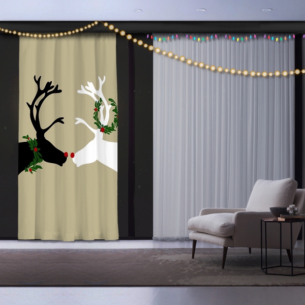 Double Deer Christmas Panel Curtain