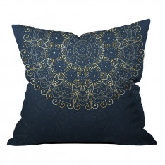 Navy Blue & Gold Rings Mandala Cushion 2