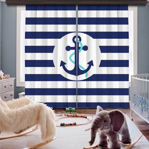 Blue-White Anchor 2 Panel Curtain
