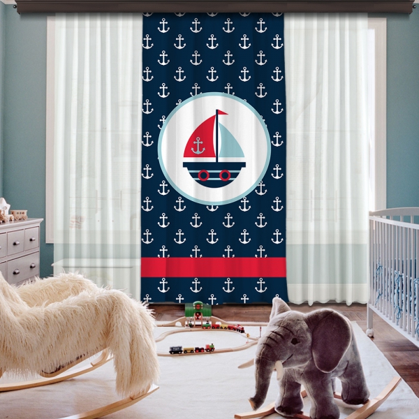 Blue Boat One Piece Curtain