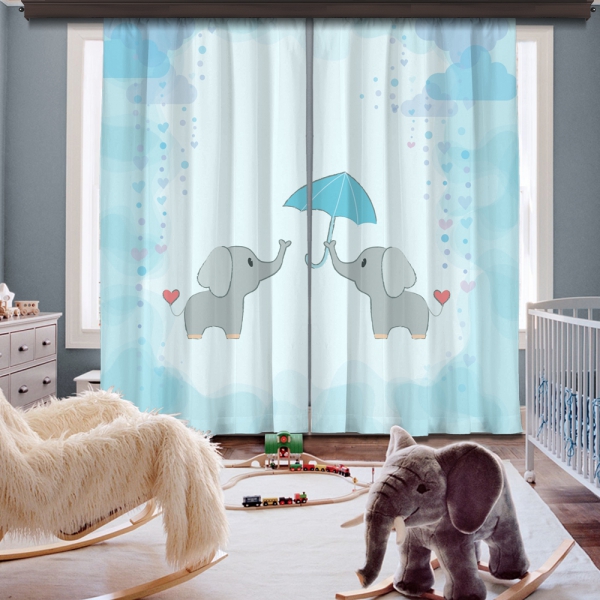Umbrella Elephants 2 Panel Curtain