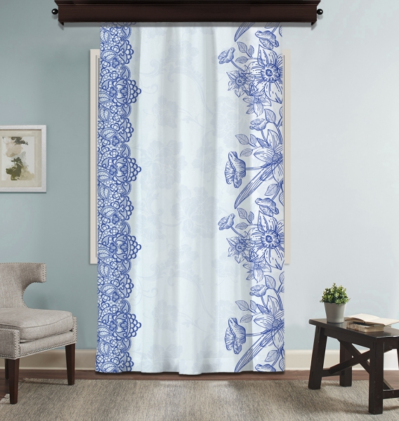 Blue Flower Ethnic Composition Panel Curtain