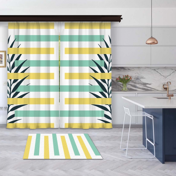 Yellow-Mint Green Summer Composition 2 Pieces Panel Curtain