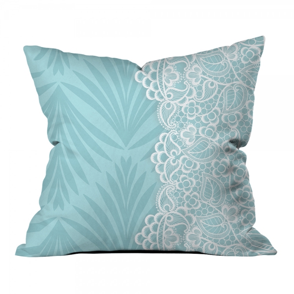 Turquoise Leafs And Lace Pillow