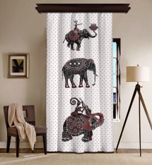 Ethnic Elephants Illustration Blackout Curtain