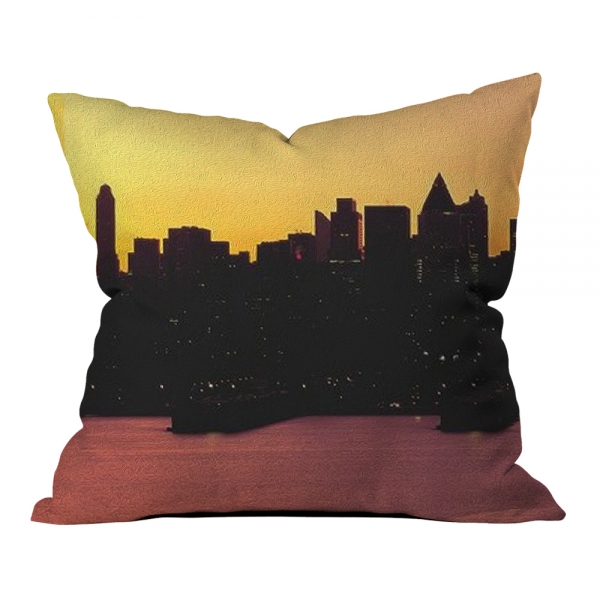 Sunset Silhouette of City Pillow