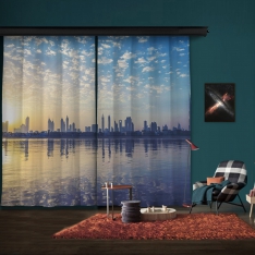 Sunrise Silhouette of City 2 Piece Panel Curtain