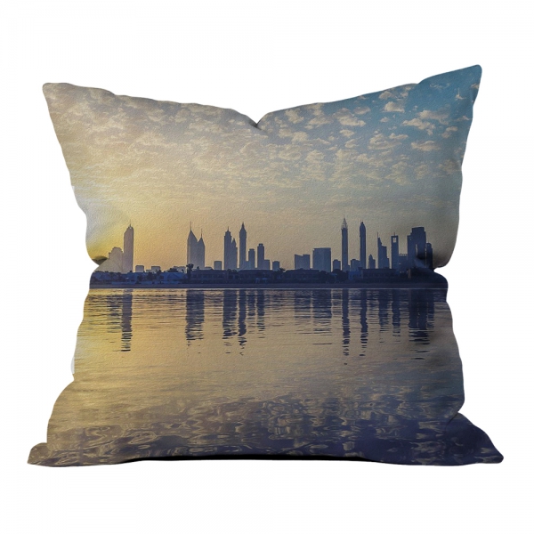 Sunrise Silhouette of City Pillow