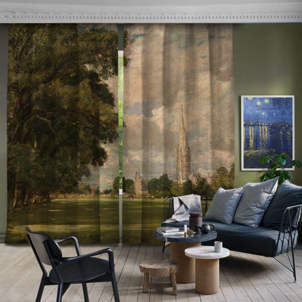 Salisbury Cathedral from Lower Marsh Close 2 Pieces Panel Curtain