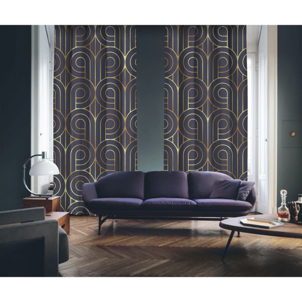Art Deco No:5 Gold Light-Purple 2 Panel Curtain