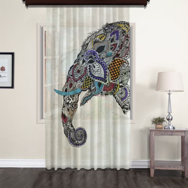 Ethnic Elephant Figured Tulle Curtain