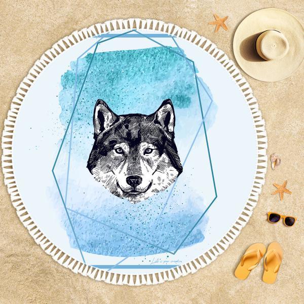 Wolf Illustration Beach Towel