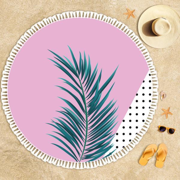 Pink Pattern and Leaves Beach Towel