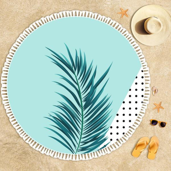 Turquoise Pattern and Leaves Beach Towel