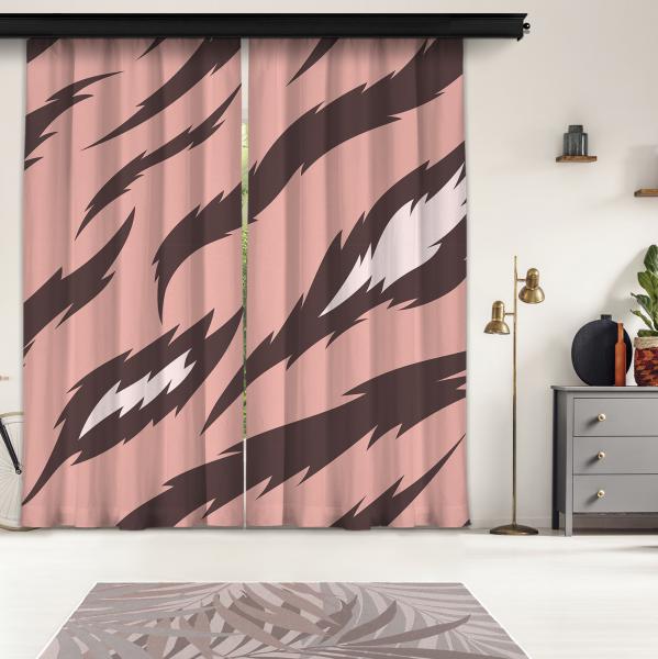 Pink Tiger Pattern 2 Piece Panel Curtain