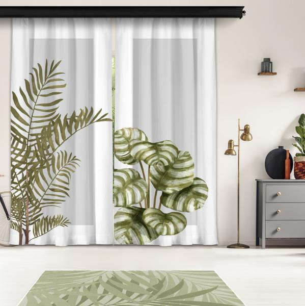 Plain Leaves and Gray Floor 3st Model 2 Piece Panel Curtain