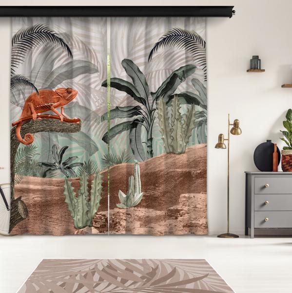 Tropical Trees and Sepia Chameleon 2 Piece Panel Curtain