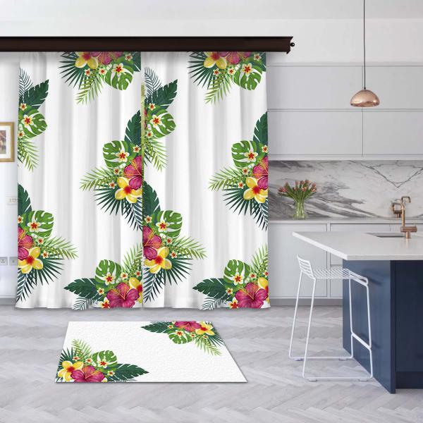 White Summer Flowers 2 Pieces Panel Curtain