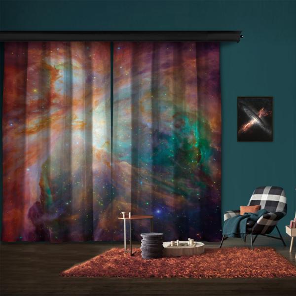 Spitzer and Hubble Create Colorful Masterpiece 2 Panel Curtain