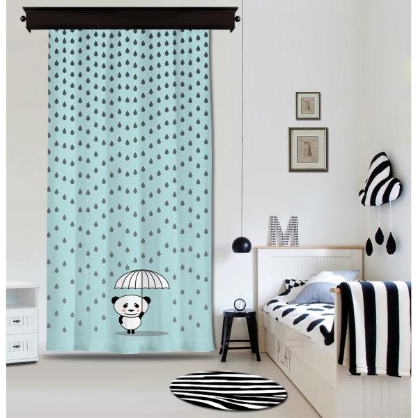 Rainy Panda Blue Panel Curtain By İmren Gürsoy