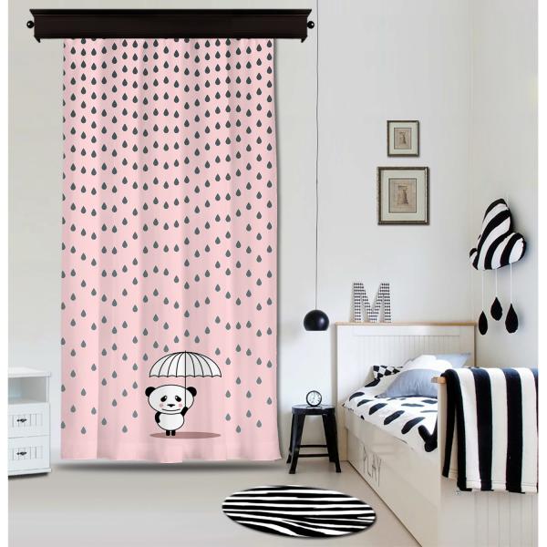 Rainy Panda Pink Panel Curtain By İmren Gürsoy