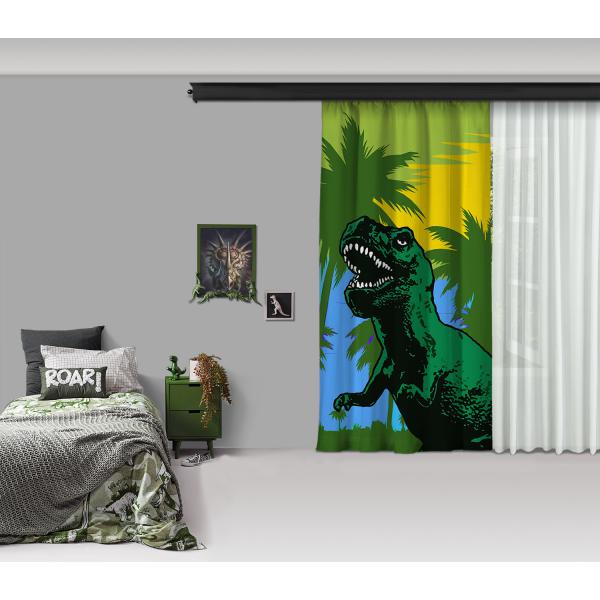 Green Dinosaur and LandscapeOne Piece Panel Curtain