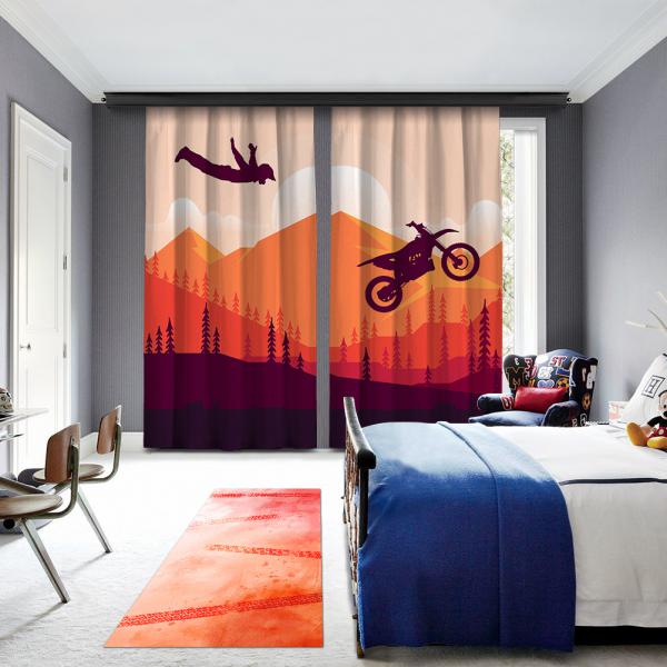 Artistic Motorcycle Jump & Landscape 2 Panel Curtain
