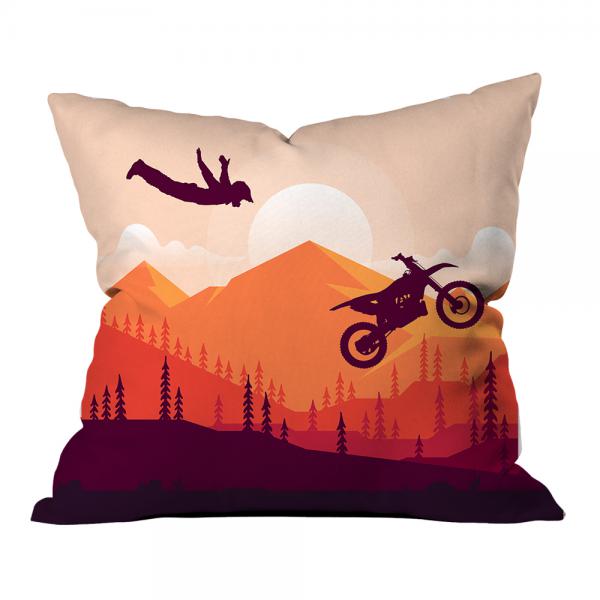 Artistic Motorcycle Jump & Landscape Pillow