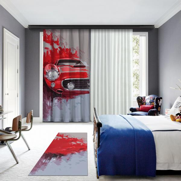 Red Classic Car Illustration One Piece Panel Curtain