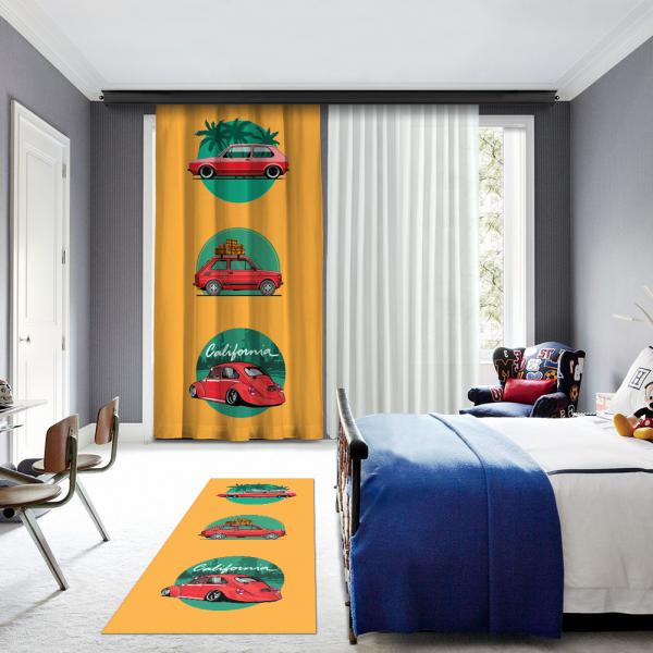 Classic Cars One Piece Panel Curtain