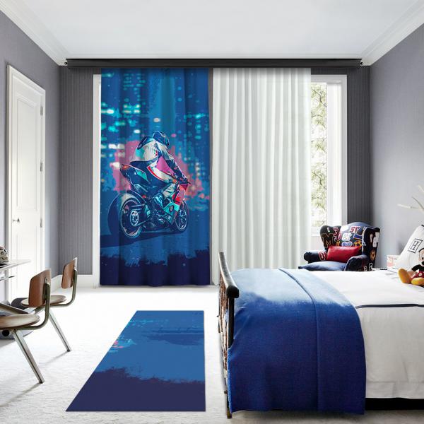 Blue Motor Racer One Piece Panel Curtain
