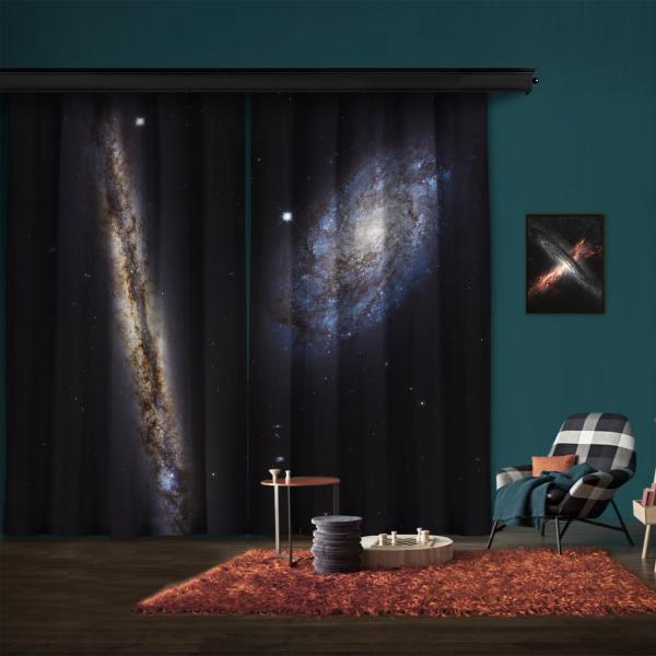 Spiral Galaxy Pair NGC 4302 and NGC 4298 2 Panel Blackout Curtain