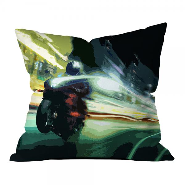 Green Motorcycle Illustrations Pillow