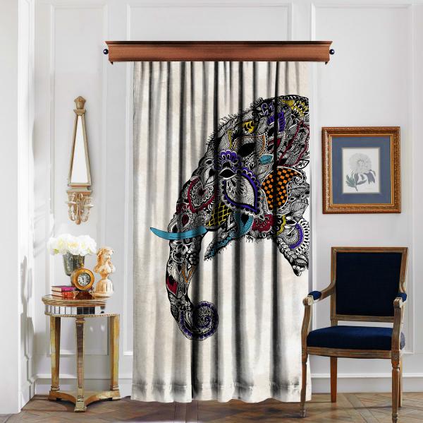 Ethnic Elephant Figured Panel Curtain