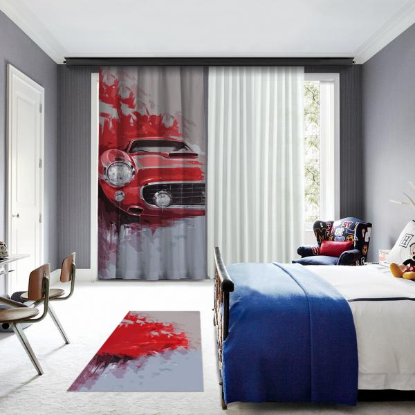 Red Classic Car Illustration One Piece Blackout Curtain