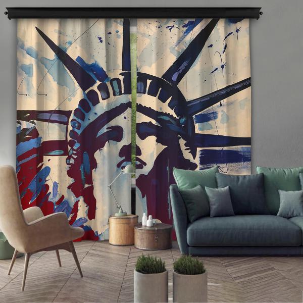 Artistic Statue of Liberty 2 Piece Panel Curtain