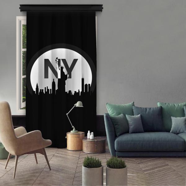Black-White NY Single Panel Curtain