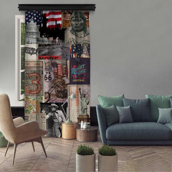 American Culture Collage Single Panel Curtain