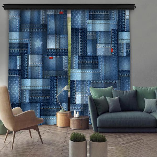 Denim Texture 2 Piece Panel Curtain