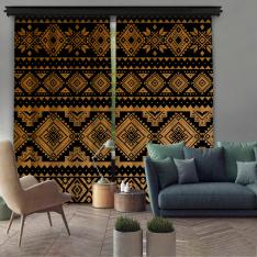 Brown Ethnic Pattern 2 Piece Panel Curtain