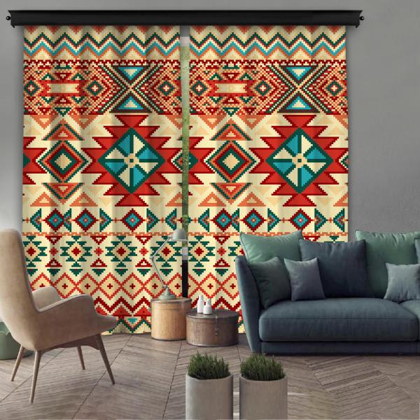 Colored Ethnic Pattern 2 Piece Panel Curtain