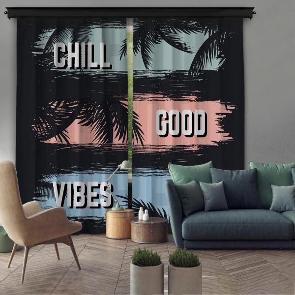 ''Chill Good Vibes'' 2 Piece Decorative Curtain